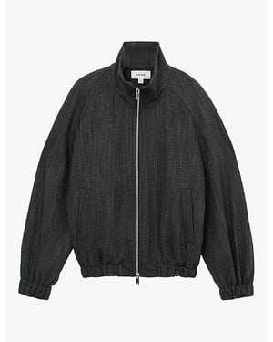 Reiss Derby Herringbone Stretch Wool-Blend Bomber Jacket - Black