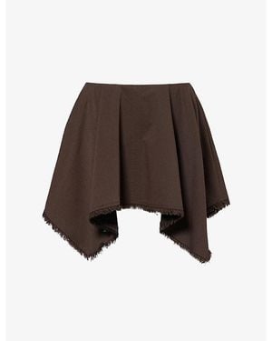 STAUD Tyra Asymmetric Woven Mini Skirt - Brown