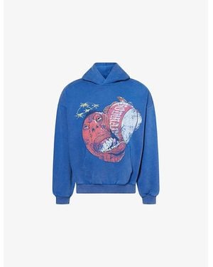 GODMADE Knockout Graphic-Print Washed Cotton Hoody - Blue