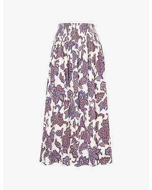 ME+EM Shirred-Waist Floral-Print Cotton Maxi Skirt - Purple