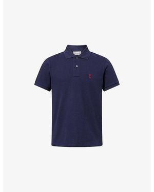 Ami Paris Logo-Embroidered Cotton Polo T-Shirt - Blue