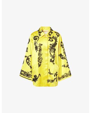 Dries Van Noten Ricce Bead-Embellished Satin Coat - Yellow
