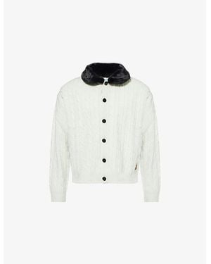 GOLF le FLEUR Faux-Fur-Collar Cable-Knit Wool-Blend Cardigan - White