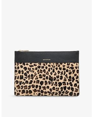 Whistles Leopard-Print Panel Leather Clutch - Black