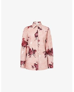 Erdem Floral-Print Long-Sleeve Cotton Shirt - Pink