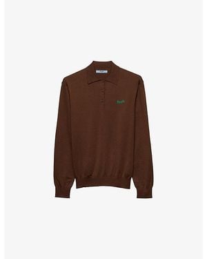 Prada Branded-Print Knitted Silk Polo Shirt - Brown