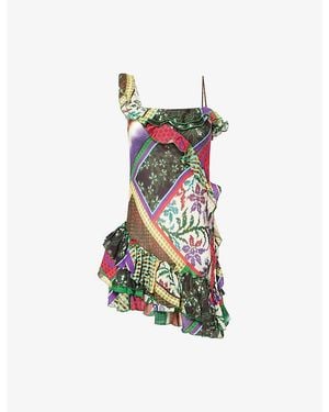 Siedres Mimika Patchwork-Print Cotton-Blend Mini Dress - Green