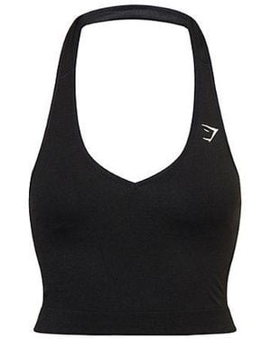 GYMSHARK Vital Seamless Halter Neck Jersey Tank Top - Black