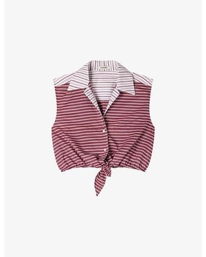 Sandro Stripe-Pattern Sleeveless Cropped Cotton Shirt - Purple