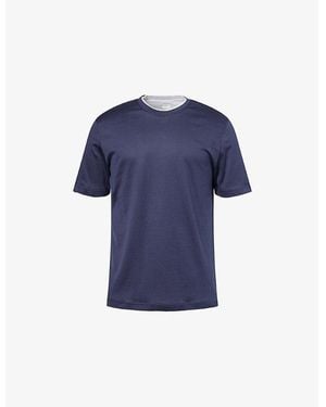 Eleventy Crewneck Layered-Design Cotton-Jersey T-Shirt - Blue
