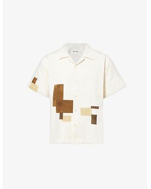 STORY mfg. Greetings Block-Print Relaxed-Fit Cotton And Linen Shirt - White