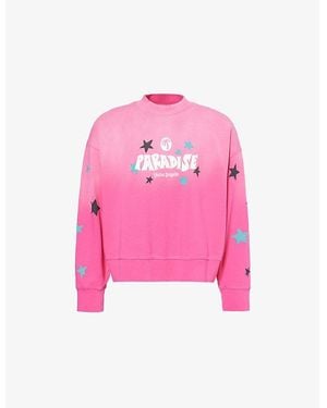 Palm Angels Paradise Palm Crewneck Stretch-Cotton Sweatshirt - Pink