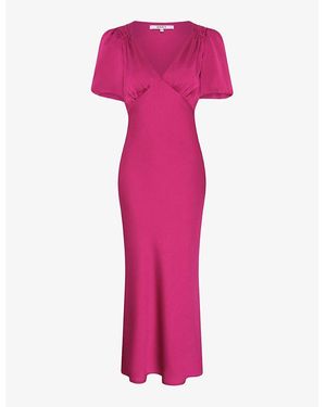 OMNES Rosie Puff-Sleeve Satin Maxi Dress - Pink