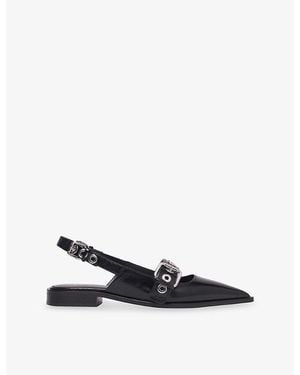 Maje Eyelet-Embellished Leather Slingback Flats - Blue