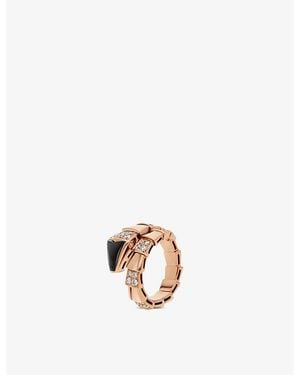 BVLGARI Serpenti Viper 18Ct Rose- 0.75Ct Brilliant-Cut Diamond And Onyx Ring - White