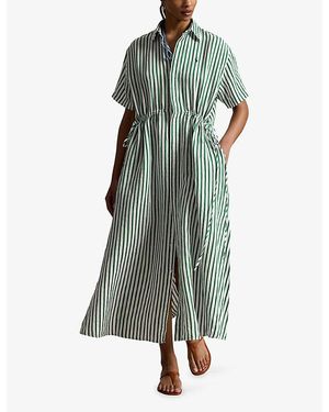 Polo Ralph Lauren Striped Linen Cotton Shirt Dress With Drawstring in  Orange | Lyst