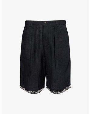 Kartik Research Embroidered Pleated Linen Shorts - Black