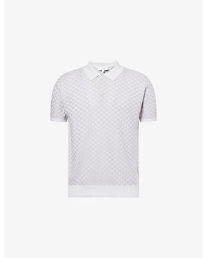 Arne Checkerboard Contrast Knitted Polo Top - White