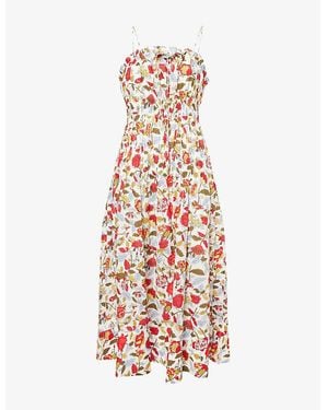 ME+EM Rosebush Graphic-Print Halter-Neck Cotton Midi Dress - White