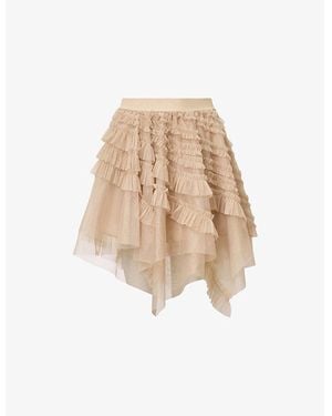 AllSaints Jayde Branded-Waist Tulle Woven Mini Skirt - Natural
