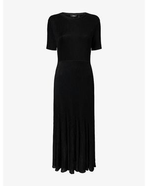 Theory Panelled-Rib Stretch-Woven Midi Dress - Black
