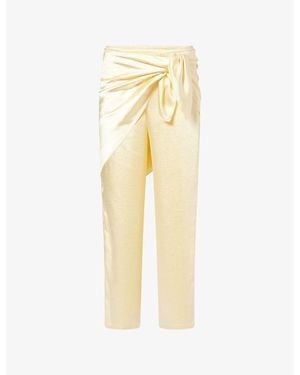 4th & Reckless Corbie Wide-Leg Scarf Satin Pants - Yellow