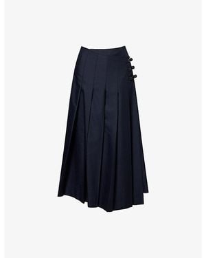 RÓHE Frames Pleated Wrap Wool-Blend Midi Skirt - Blue