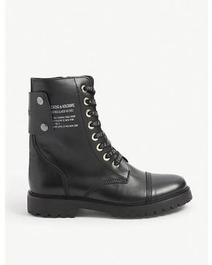 Zadig & Voltaire Joe Logo-Lace Leather Ankle Boots - Black