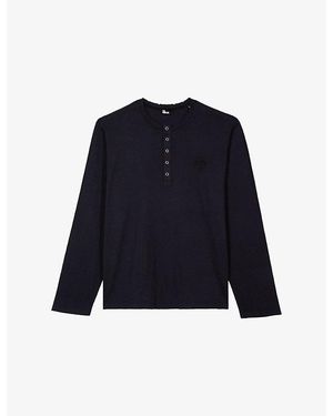 The Kooples Logo-Embroidered Long-Sleeve Cotton T-Shirt - Blue