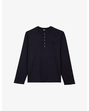 The Kooples Logo-Embroidered Long-Sleeve Cotton T-Shirt - Blue