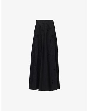 eem Embroidered Wide-Hem Cotton-Blend Midi Skirt - Black