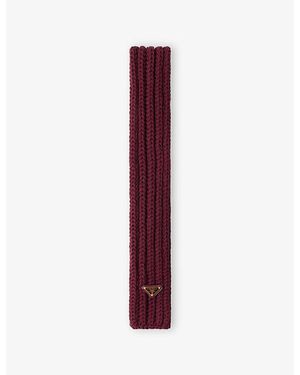 Prada Logo-Plaque Wool Scarf - Purple