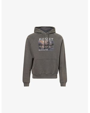 Rassvet (PACCBET) Horses Print Raglan-Sleeve Cotton-Blend Hoody - Gray