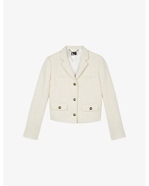 The Kooples Single-Breasted Tweed Cotton-Blend Jacket - White