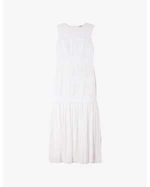 Sandro Sleeveless Lace-Detail Linen-Blend Maxi Dress - White