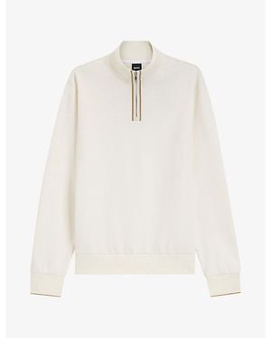 BOSS Funnel-Neck Half-Zip Cotton Sweatshirt - White