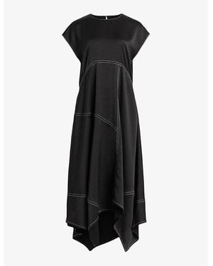 AllSaints Agnes Asymmetric Stretch Recycled-Polyester Midi Dress - Black