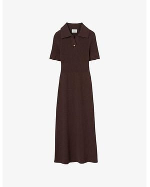 Claudie Pierlot Short-Sleeved Ribbed Knitted Midi Dress - Brown