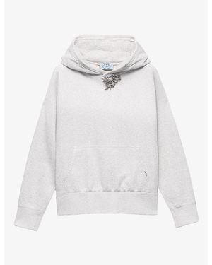 Prada Jewel Brooch Cotton-Jersey Hoody - White