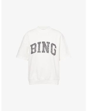 Anine Bing Jay Short-Sleeves Cotton-Jersey Sweatshirt - White