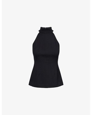 Veronica Beard Johanne High-Neck Stretch-Woven Top - Blue