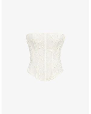House Of Cb Dakota Embroidered Strapless Cotton Corset - White