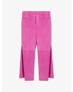 Loewe X Paula's Ibiza Wide-Leg Cropped Suede Trousers - Pink