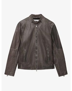 AllSaints Cora Zip-Up Leather Jacket - Gray