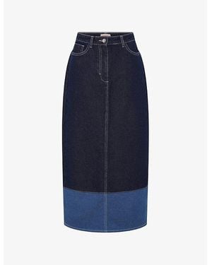 OMNES Chicago Contrast-Panel Denim Maxi Skirt - Blue