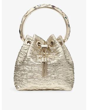 Jimmy Choo Bon Bon Textured Metallic Woven Bucket Bag - Natural