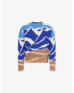 Moncler Graphic Crew Neck Knitted Wool Sweater - Blue