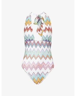 Missoni Halter-Neck Zig-Zag Pattern Swimsuit - White