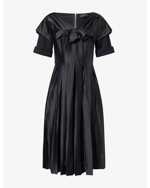 Simone Rocha Layered Pleated Satin Midi Dress - Black