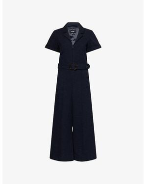 ME+EM Notch-Collar Short-Sleeve Cotton Tweed Jumpsuit - Blue